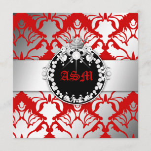 Convite 311-Damask Shimmer Queen Kisses Sweet 16 Cherry