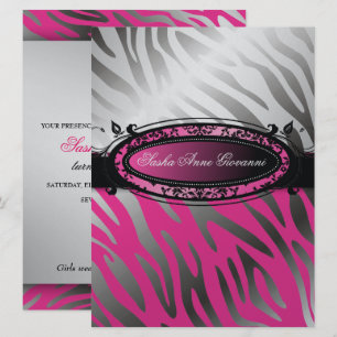 Convite 311 doce 16 da zebra   do rosa quente de C'est