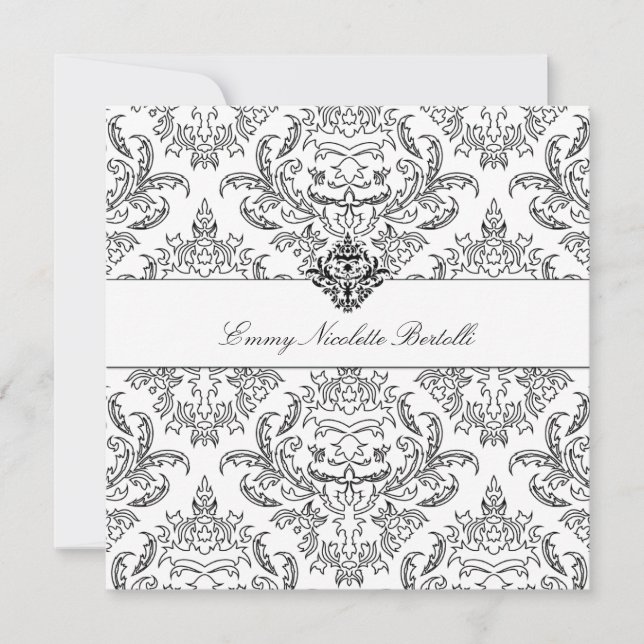 Convite 311-Emmy Black & White Damask Invitation (Frente)