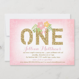 Convite 311 Faux Dourado Glitter 1 Primeiro Aniversário