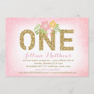 Convite 311 Faux Dourado Glitter 1 Primeiro Aniversário