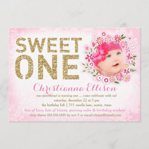 Convite 311 Foto Floral Wreath de Primeiro Aniversário Doc