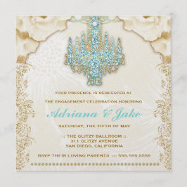 Convite 311 Glitzy Vintage Blue Chandelier Metálico