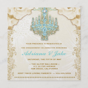Convite 311 Glitzy Vintage Blue Chandelier Metálico