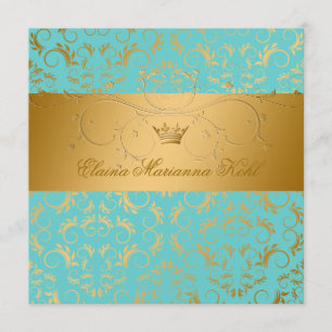 Convite 311-Golden diVine o doce 16 do êxtase de turquesa