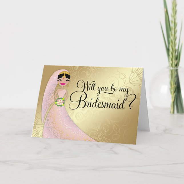 Convite 311 Henna Ornate Blush Pink Dress Brunette Indian (Frente)