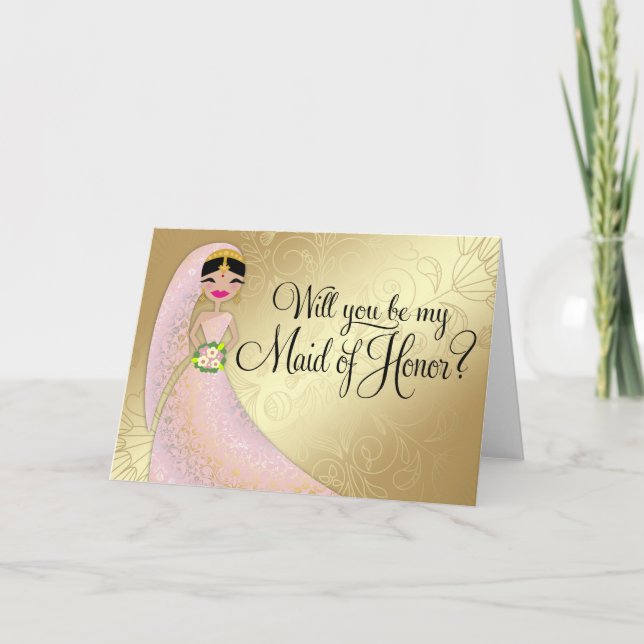 Convite 311 Henna Ornate Blush Pink DressBrunette Indian (Frente)