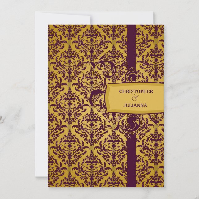 Convite 311-Julianna EggPlant & Mustard Damask (Frente)