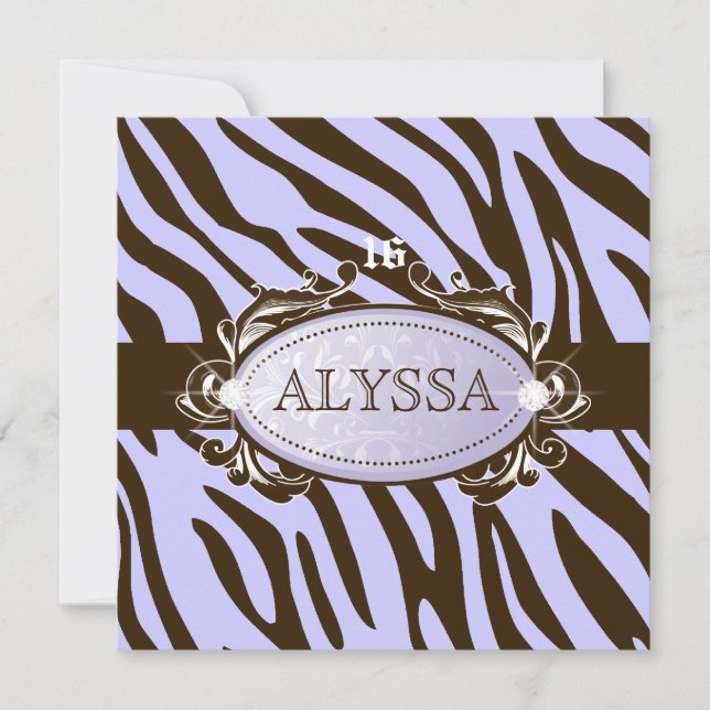 Convite 311-Lilac Brown Zebra Sweet 16 (Frente)