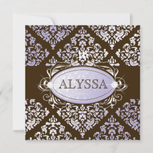 Convite 311-Lilac N Brown Damask Sweet 16