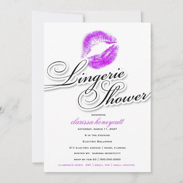 Convite 311-Lingerie chá - beijos do roxo (Frente)