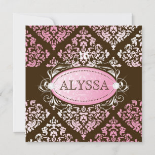 Convite 311-Luxuriosamente N Brown Damask Sweet 16
