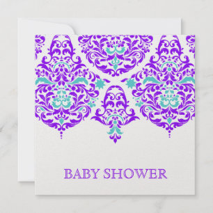Convite 311 Mon Cherie Damask Plum Chá de fraldas Aqua