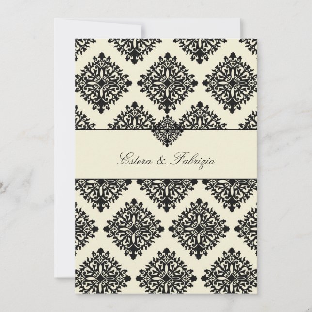 Convite 311-Phoebe Cream & Black Damask Invitation (Frente)