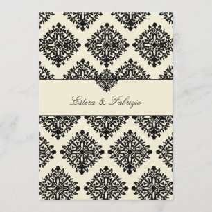 Convite 311-Phoebe Cream & Black Damask Invitation