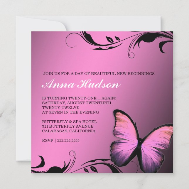 Convite 311 Pout Rosa Rosa da Borboleta Lustrous (Frente)