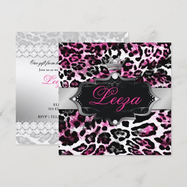 Convite 311-Princesa Barroca Princesa Preta-Rosa-Leopardo- (Frente/Verso)