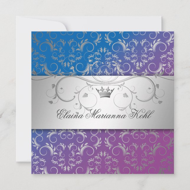 Convite 311-Silver Divine o doce azul 16 da felicidade (Frente)