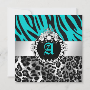 Convite 311 Zebra-LeoTique Diamantes Kisses Sweet 16 Teal