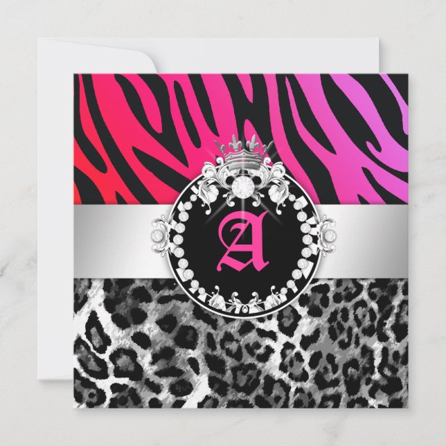 Convite 311-Zebra-LeoTique Diamantes n' Kisses Sweet 16 (Frente)