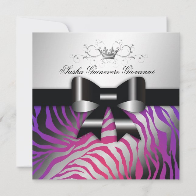 Convite 311-Zebra Shimmer Black Purple Radiance| Doce 16 (Frente)
