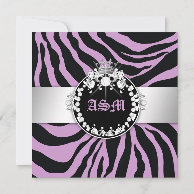 Convite 311-Zebra-Tique Diamantes Doce Dezesseis Roxos (Frente)