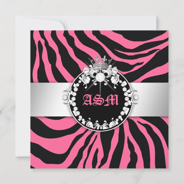 Convite 311-Zebra-Tique Diamantes n' Kisses Sweet 16 Pink (Frente)