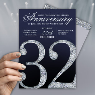 Convite 32º Aniversário Diamante Prata Azul Marinho