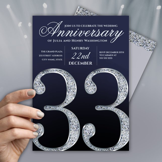 Convite 33rd Anniversary Diamond Silver Navy Blue (Criador carregado)