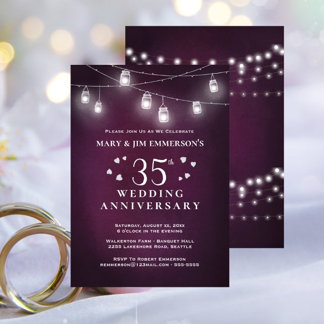 Convite 35ª Luzes de Cordas de Aniversário de Casamento (35th Wedding Anniversary String Lights Invitation)