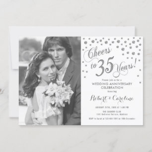 Convite 35º Aniversário com Foto - Branco Prateado