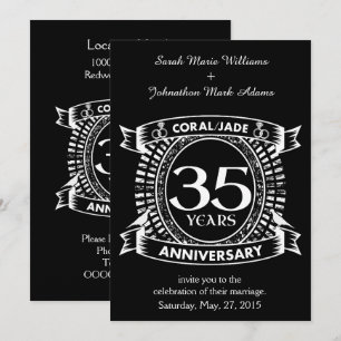 Convite 35º aniversário de casamento Brasão Coral Jade