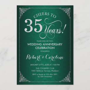 Convite 35º Aniversário de Casamento - Damasco Verde Prate