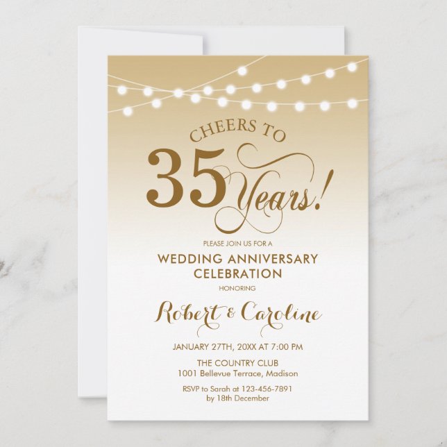 Convite 35º Aniversário de Casamento - Dourado Branco (Frente)