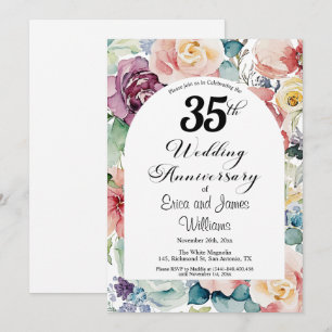 Convite 35º aniversário de casamento Script Elegante Flora