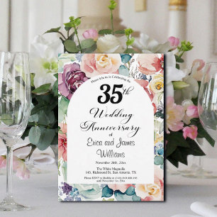 Convite 35º aniversário de casamento Script Elegante Flora
