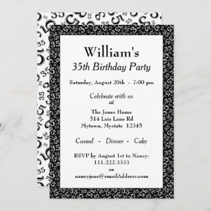 Convite 35o Teste padrão preto e branco da festa de