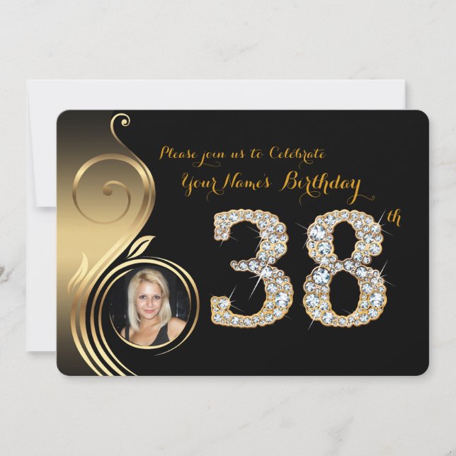 Convite 38º,Convite de aniversário,Diamante de número,Foto (Frente)