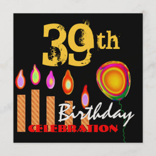 Convite 39º Aniversário, Douradas Velas e Balão Metáli