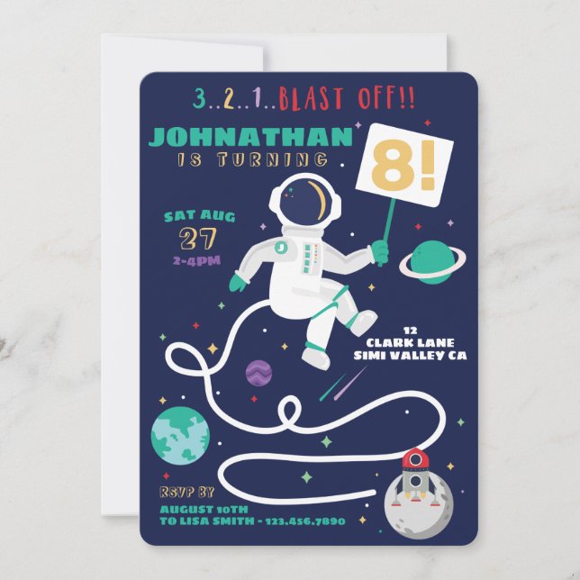 Convite 3 2 1 Tema Espacial do Astronauta de Astronauta de (Frente)