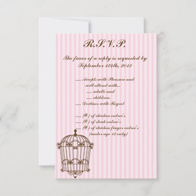 Convite 3.5 x 5 P Birdcage/Stripes Rosa (Frente)