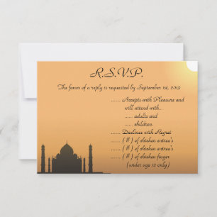Convite 3,5 x 5 R.S.V.P Placa de resposta Taj Mahal Sunset