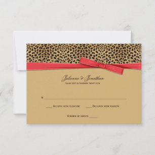Convite 3.5x5 Estampa de Leopardo FAUX Fita Vermelha RSVP