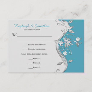 Convite 3.5x5 Ornate Azul Teal e Prata Floral RSVP