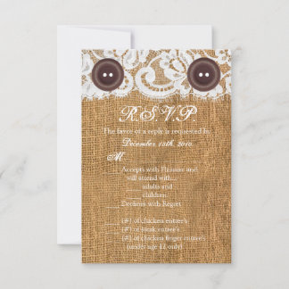 Convite 3,5x5 R.S.V.P. Botão da placa Burlap Lace