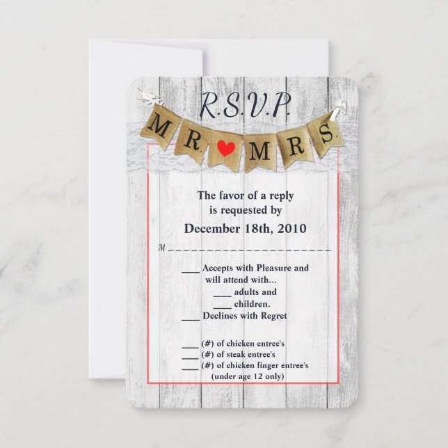 Convite 3,5x5 R.S.V.P. Card Burlap, Sr. e Sra. Banner (Frente)