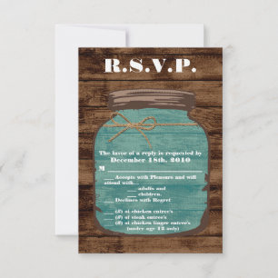 Convite 3.5x5 R.S.V.P. Card Mason Jar Wood Country Rustic