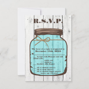 Convite 3.5x5 R.S.V.P. Card Mason Jar Wood Country Rustic