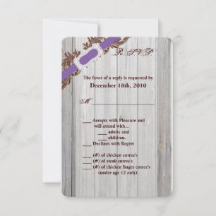 Convite 3.5x5 R.S.V.P. Placa Barn Wood Diamond Ribbon Band