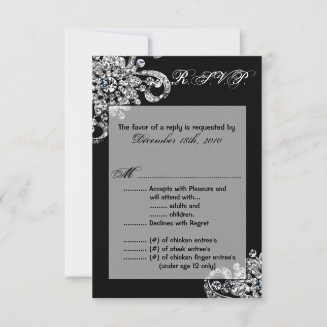 Convite 3,5x5 R.S.V.P. Placa de Colar de Jogo de Diamante (Frente)